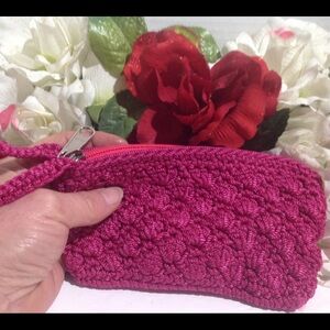 Pink Crochet Coin Purse Accessory Bag with strap